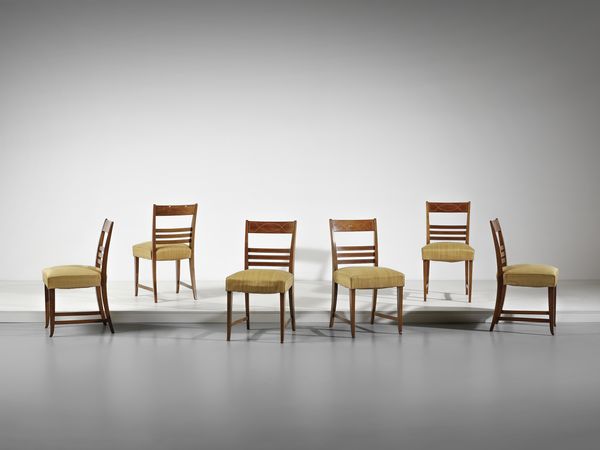 BUFFA PAOLO (1903 - 1970) : Sei sedie, esecuzione Mos� Turri, Bovisio Mombello  - Asta Asta 476 | DESIGN E ARTI DECORATIVE DEL NOVECENTO Online - Associazione Nazionale - Case d'Asta italiane