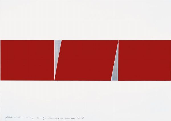 GETULIO ALVIANI : Collage 1/3 e 3/3 alluminio su rosso  - Asta 78 ASTA DI ARTE MODERNA E CONTEMPORANEA - Associazione Nazionale - Case d'Asta italiane
