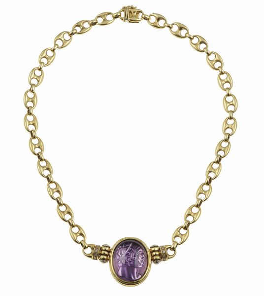 Girocollo con ametista incisa  - Asta Gioielli - Associazione Nazionale - Case d'Asta italiane