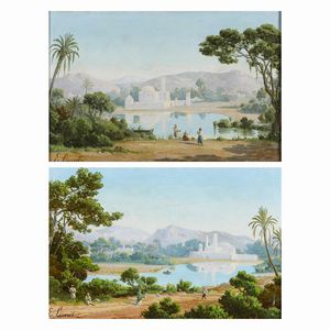 Emmanuel Joseph Lauret : Paesaggi orientali  - Asta Dipinti e Sculture del XIX-XX secolo - Associazione Nazionale - Case d'Asta italiane