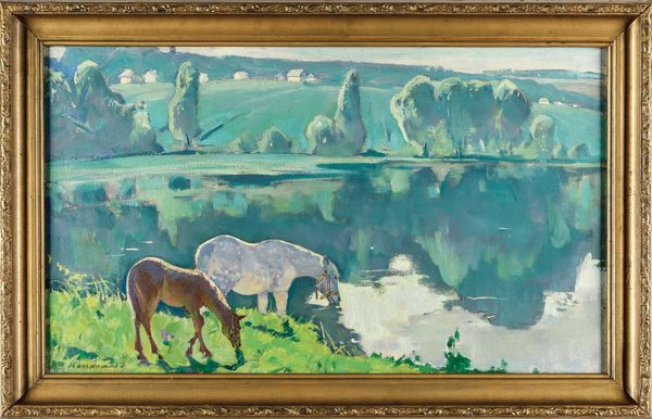 Emmanuil Abramovich Kaminsky : Vicino allo stagno, 1982  - Asta Sei Secoli di Arti e Arredi - Associazione Nazionale - Case d'Asta italiane