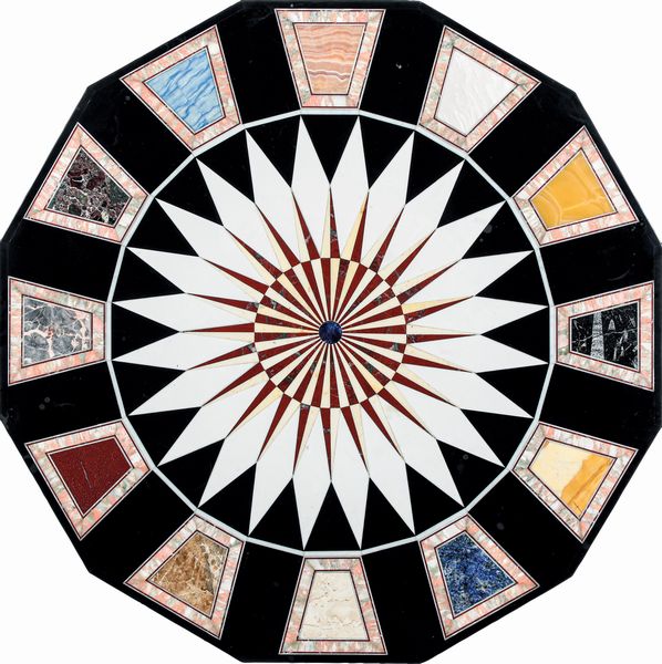 Piano in marmo e commessi di marmo. XX secolo  - Asta Sei Secoli di Arti e Arredi - Associazione Nazionale - Case d'Asta italiane