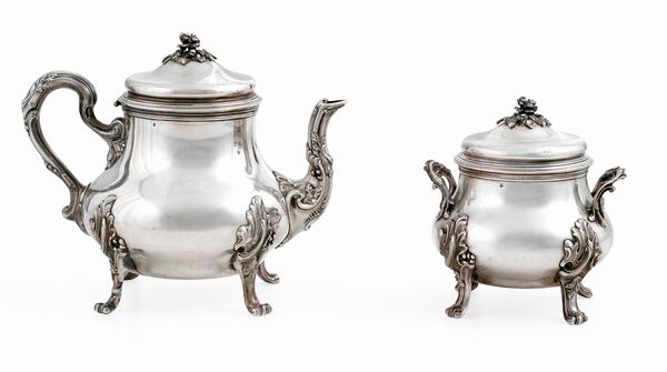 Teiera e zuccheriera. Francia XIX-XX secolo, marchio di importazione Argenteria F.Tornotti Torino  - Asta Sei Secoli di Arti e Arredi - Associazione Nazionale - Case d'Asta italiane