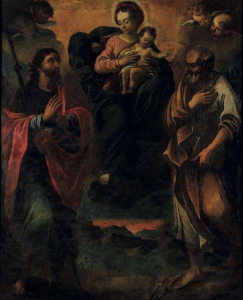 Scuola della fine del XVII secolo Madonna con Bambino e i santi Pietro e Giacomo Maggiore  - Asta Sei Secoli di Arti e Arredi - Associazione Nazionale - Case d'Asta italiane