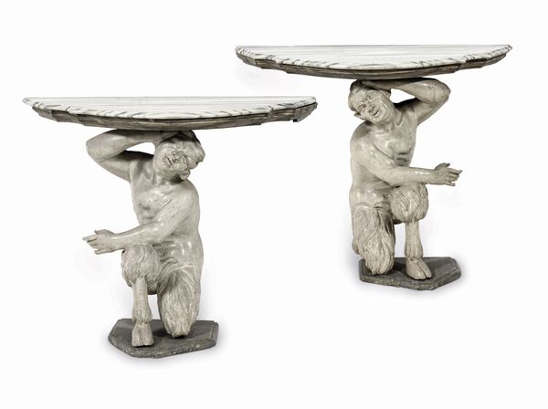 Coppia di consolles scolpite. Genova, XVIII secolo  - Asta Sei Secoli di Arti e Arredi - Associazione Nazionale - Case d'Asta italiane