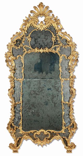 Grande specchiera a doppio ordine di intaglio. Piemonte, met� XVIII secolo  - Asta Sei Secoli di Arti e Arredi - Associazione Nazionale - Case d'Asta italiane