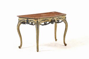 Consolle Luigi XV, intagliata e laccata. Piemonte, XVIII secolo  - Asta Sei Secoli di Arti e Arredi - Associazione Nazionale - Case d'Asta italiane