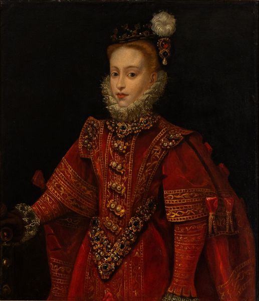 Artista spagnolo, prima metà del XVII secolo : Ritratto di dama con vestito rosso e cappello con perla  - Asta Dipinti dal XIV al XIX secolo, con una selezione di sculture - Associazione Nazionale - Case d'Asta italiane