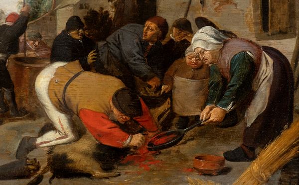 Artista fiammingo, XVII secolo : L'uccisione del maiale  - Asta Dipinti dal XIV al XIX secolo, con una selezione di sculture - Associazione Nazionale - Case d'Asta italiane