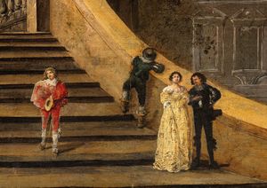 Johann Wilhelm Baur : Scena galante nel giardino di una villa romana  - Asta Dipinti dal XIV al XIX secolo, con una selezione di sculture - Associazione Nazionale - Case d'Asta italiane