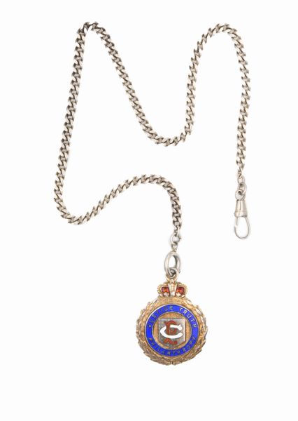 Catena da orologio in argento 800/000 con Crest massonico inglese con punzoni Birmingham in argento e smalto  - Asta Asta a Tempo - Orologi da Tasca da Polso e da Tavolo - Associazione Nazionale - Case d'Asta italiane