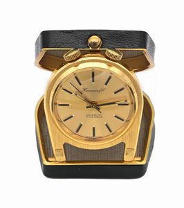 Hausmann & C. - Svegliarino da viaggio a carica meccanica remontoir in metallo dorato  - Asta Asta a Tempo - Orologi da Tasca da Polso e da Tavolo - Associazione Nazionale - Case d'Asta italiane