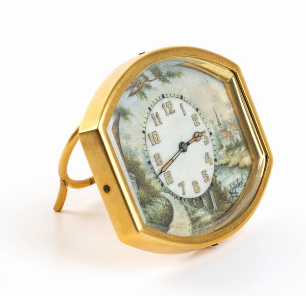 Orologio da tavolo Art D�co con smalti policromi  - Asta Piccoli Orologi da tavolo Art D�co e Saliere d'Epoca dalle Collezioni Melandri di Objets de Vertu - Associazione Nazionale - Case d'Asta italiane