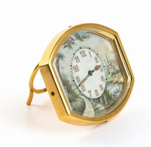Orologio da tavolo Art D�co con smalti policromi  - Asta Piccoli Orologi da tavolo Art D�co e Saliere d'Epoca dalle Collezioni Melandri di Objets de Vertu - Associazione Nazionale - Case d'Asta italiane
