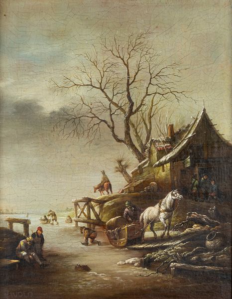 Scuola fiamminga, secolo XIX, da Isaac van Ostade : Paesaggio invernale  - Asta Arredi e Dipinti Antichi da una Dimora Lombarda - Associazione Nazionale - Case d'Asta italiane