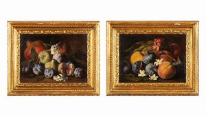 Aniello Ascione - Fichi, prugne, melograno e fiori; Fichi, pesche e fiori