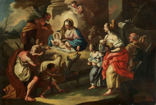Scuola napoletana del XVIII secolo : Natività con i pastori  - Asta Maioliche, Sculture e Dipinti Antichi - Associazione Nazionale - Case d'Asta italiane