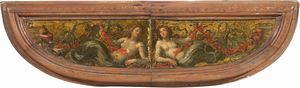 Sebastiano Filippi detto il Bastianino - Coppia di frontoni di spinetta raffiguranti «Sirene con decorazione a mascheroni»