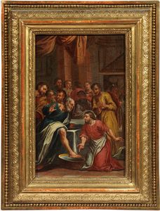 Scuola emiliana fine XVII secolo - Due scene della Vita di Cristo: «La lavanda dei piedi» e «L'ultima cena»