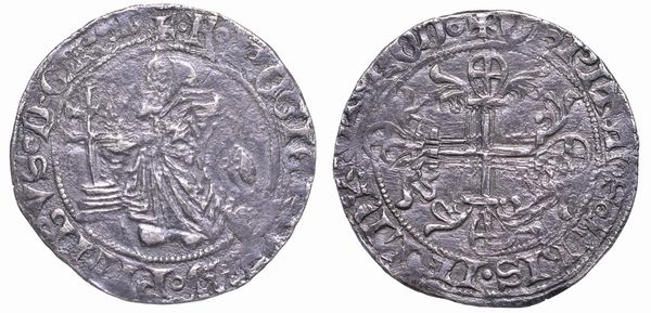 RODI. ROGER DE PINS (29 Gran Maestro dell'Ordine dei Cavalieri Ospitalieri di Rodi e Malta), 1355-1365. Gigliato.  - Asta Numismatica - Associazione Nazionale - Case d'Asta italiane