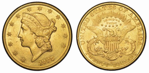 USA. REPUBLIC. 20 Dollars Liberty Head 1888. Zecca di San Francisco, California.  - Asta Numismatica - Associazione Nazionale - Case d'Asta italiane
