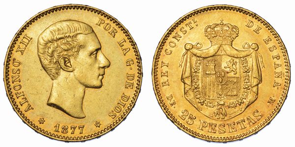 SPAGNA. ALFONSO XII, 1874-1885. 25 Pesetas 1877.  - Asta Numismatica - Associazione Nazionale - Case d'Asta italiane