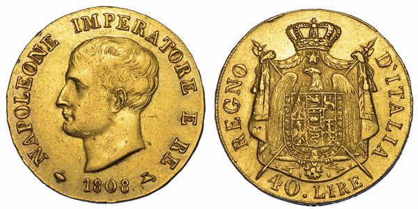 MILANO. NAPOLEONE I, 1805-1814. 40 Lire 1808.  - Asta Numismatica - Associazione Nazionale - Case d'Asta italiane