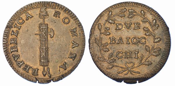 PRIMA REPUBBLICA ROMANA, 1798-1799. 2 Baiocchi. Roma.  - Asta Numismatica - Associazione Nazionale - Case d'Asta italiane