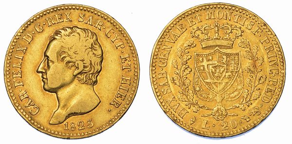 REGNO DI SARDEGNA. CARLO FELICE DI SAVOIA, 1821-1831. 20 Lire 1823. Torino.  - Asta Numismatica - Associazione Nazionale - Case d'Asta italiane