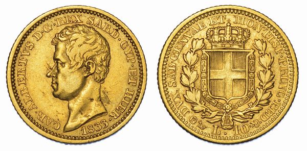 REGNO DI SARDEGNA. CARLO ALBERTO DI SAVOIA, 1831-1849. 10 Lire 1833. Genova.  - Asta Numismatica - Associazione Nazionale - Case d'Asta italiane