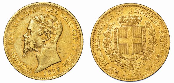 REGNO DI SARDEGNA. VITTORIO EMANUELE II DI SAVOIA, 1849-1861. 20 Lire 1859. Genova.  - Asta Numismatica - Associazione Nazionale - Case d'Asta italiane