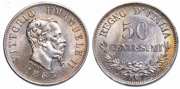 REGNO DITALIA. VITTORIO EMANUELE II DI SAVOIA, 1861-1878. 50 Centesimi 1863. Milano.  - Asta Numismatica - Associazione Nazionale - Case d'Asta italiane