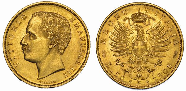 REGNO D'ITALIA. VITTORIO EMANUELE III DI SAVOIA, 1900-1946. 20 Lire 1905. Aquila.  - Asta Numismatica - Associazione Nazionale - Case d'Asta italiane