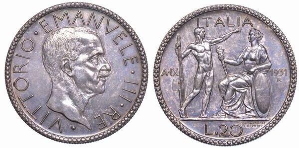 REGNO DITALIA. VITTORIO EMANUELE III DI SAVOIA, 1900-1946. 20 lire 1931/IX. Littore. SERIE PER NUMISMATICI.  - Asta Numismatica - Associazione Nazionale - Case d'Asta italiane