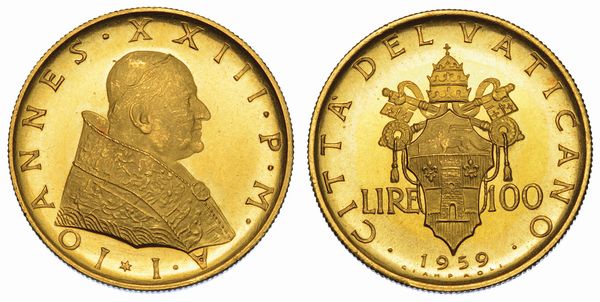 VATICANO. GIOVANNI XXIII, 1958-1963. 100 Lire 1959.  - Asta Numismatica - Associazione Nazionale - Case d'Asta italiane