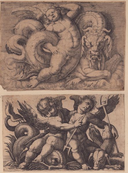 Giovanni Andrea Maglioli, copia da : Putto con un serpente marino - Due putti che cavalcano un mostro marino  - Asta Stampe antiche e moderne, disegni e carte geografiche - Associazione Nazionale - Case d'Asta italiane