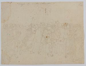 Bartolomeo Pinelli : Orazio di ritorno vittorioso dallo scontro con i Curiazi, uccide la sorella  - Asta Stampe antiche e moderne, disegni e carte geografiche - Associazione Nazionale - Case d'Asta italiane