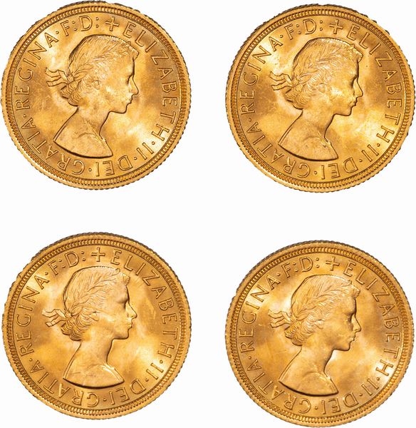 Gran Bretagna, ELIZABETH II, (1952-2022) : Lotto di quattro esemplari del Sovereign  - Asta Numismatica - Associazione Nazionale - Case d'Asta italiane