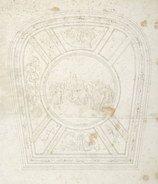 Studio per decorazione di plafond con grande tondo raffigurante corteo con Apollo su un carro.  - Asta Arte Antica, Moderna e Contemporanea [parte I] - Associazione Nazionale - Case d'Asta italiane