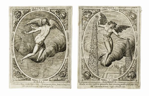 CRISPIJN VAN DE PASSE DE OUDE : Eurus, Auster, Zephyrus, Boreas (I quattro punti cardinali).  - Asta Arte Antica, Moderna e Contemporanea [parte I] - Associazione Nazionale - Case d'Asta italiane