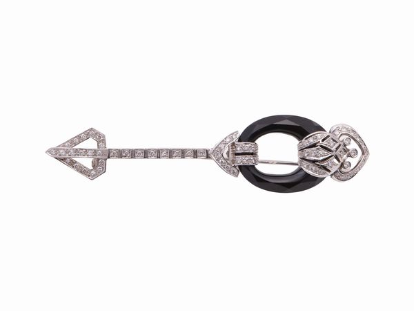 Spilla in oro bianco con diamanti ed onice  - Asta Gioielli e Orologi - Associazione Nazionale - Case d'Asta italiane