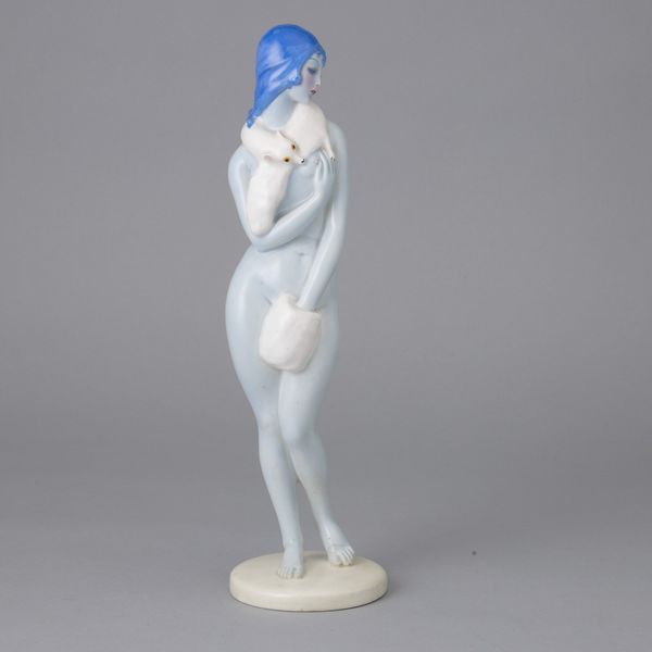 Mario Sturani : Lenci, Torino 1930 Nudino con pelliccia  - Asta Ceramiche Italiane ed Europee del '900 - Associazione Nazionale - Case d'Asta italiane