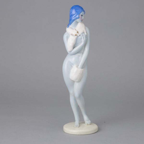 Mario Sturani : Lenci, Torino 1930 Nudino con pelliccia  - Asta Ceramiche Italiane ed Europee del '900 - Associazione Nazionale - Case d'Asta italiane