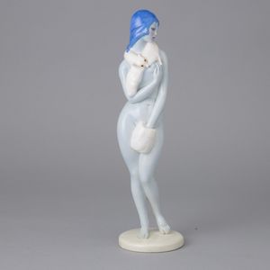 Mario Sturani : Lenci, Torino 1930 Nudino con pelliccia  - Asta Ceramiche Italiane ed Europee del '900 - Associazione Nazionale - Case d'Asta italiane