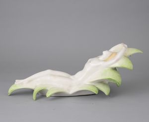 Giovanni Grande : Lenci, Torino 1930 ca Nuda su foglia  - Asta Ceramiche Italiane ed Europee del '900 - Associazione Nazionale - Case d'Asta italiane
