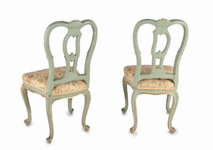 Coppia di sedie in legno laccato verde, XIX secolo  - Asta Antiquariato - Mobili, Sculture e Oggetti d'Arte - Associazione Nazionale - Case d'Asta italiane