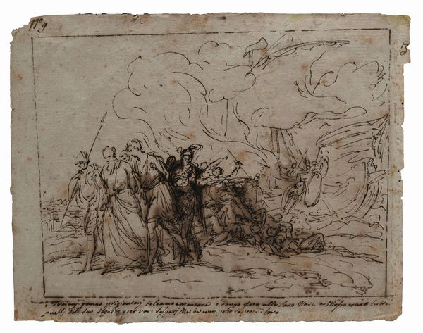 Scuola napoletana del XVII secolo : Troiane incendiano la flotta  - Asta Disegni antichi - Associazione Nazionale - Case d'Asta italiane