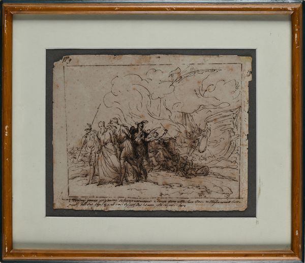 Scuola napoletana del XVII secolo : Troiane incendiano la flotta  - Asta Disegni antichi - Associazione Nazionale - Case d'Asta italiane