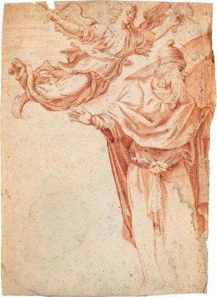 Scuola romana del XVIII secolo : Studio per profeta con angelo - al  verso scena biblica  - Asta Disegni antichi - Associazione Nazionale - Case d'Asta italiane