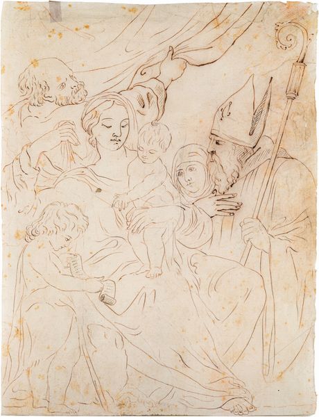 Scuola italiana del XVIII secolo : Madonna con San Ludovico  - Asta Disegni antichi - Associazione Nazionale - Case d'Asta italiane